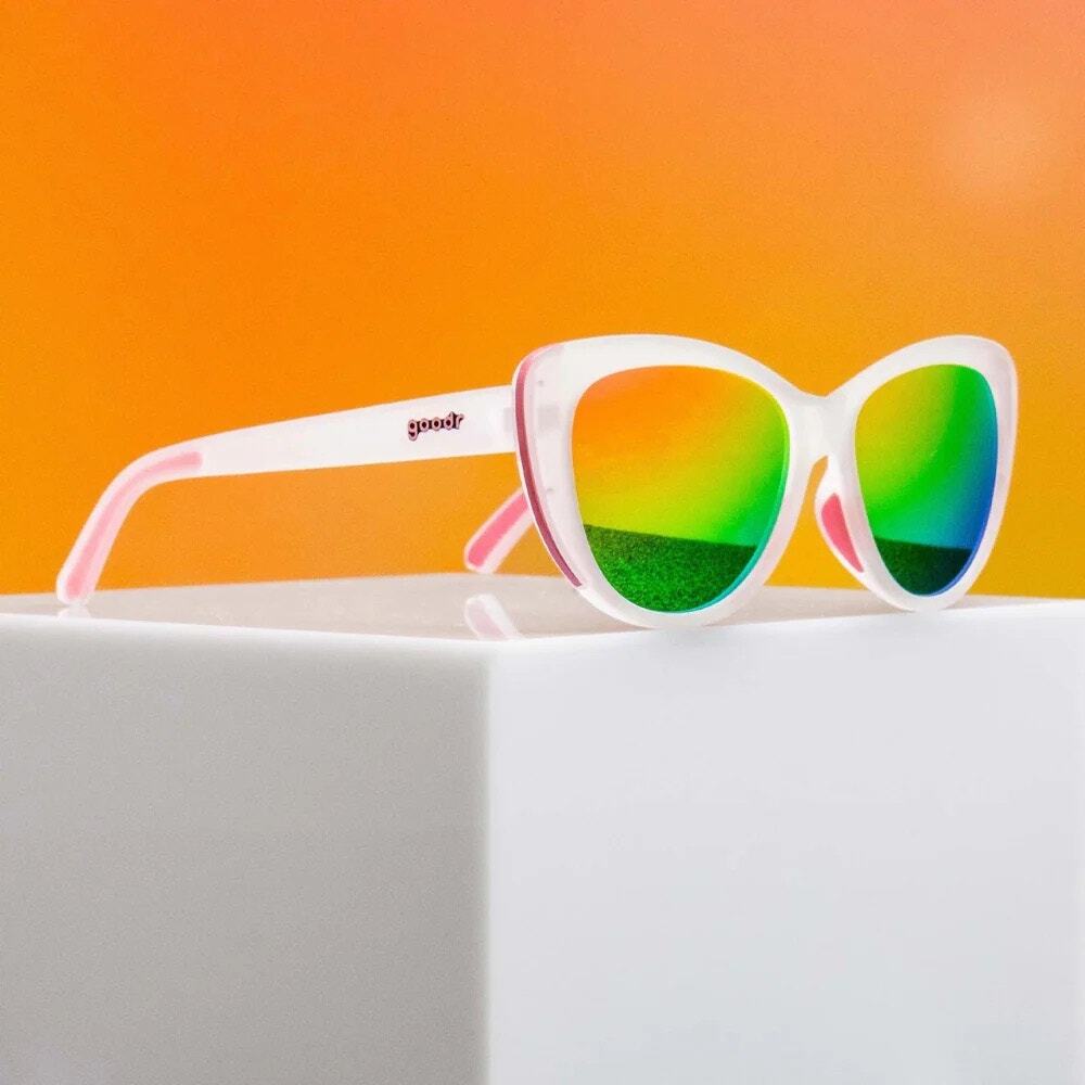 Goodr Rainbow Runway Ready Sunglasses White Pink Mirrored Lens w/ Box Pouch - Picture 2 of 5